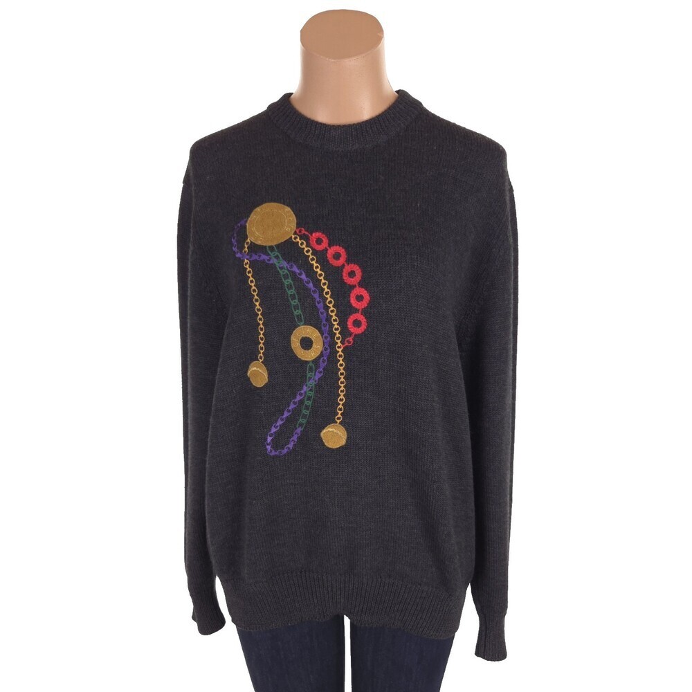 Vintage 80s/90s Celine Paris Baroque Sweater Size 46 L Embroidered Logo Gray